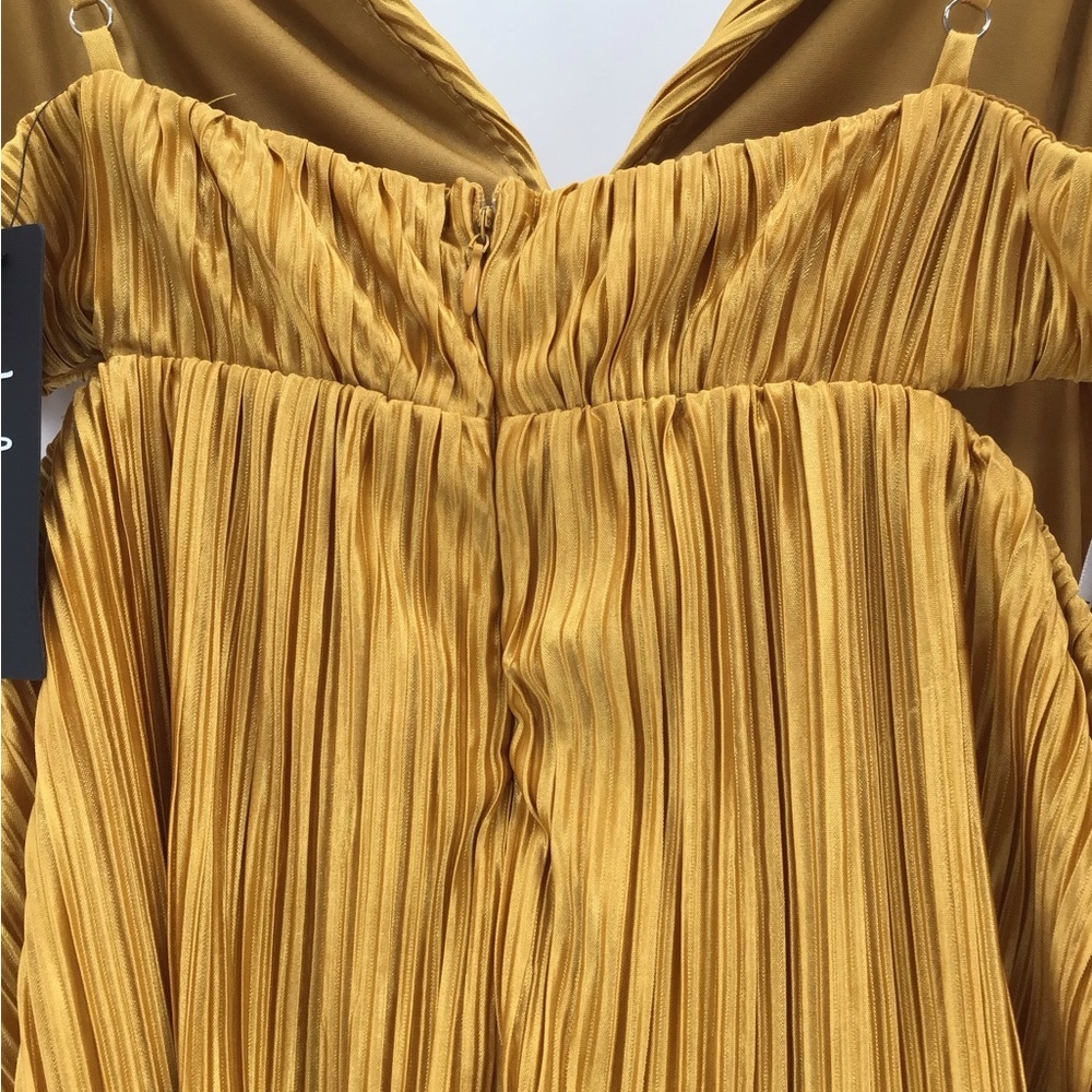 Lulu's Kanya Marigold Yellow Satin Plisse Tiered Maxi Dress - Picture 5 of 16